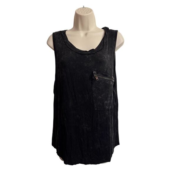 POL Black Distressed Lace Back Tank Top Size L - Picture 2 of 9